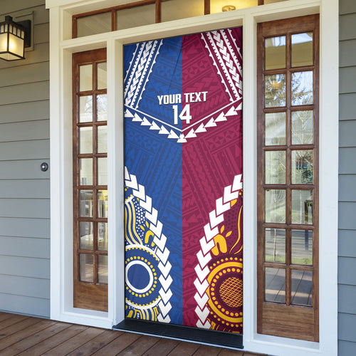 Custom Rugby Broncos and Eels Door Cover 2026 Together Aboriginal Polynesian Pattern