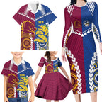 Custom Rugby Broncos and Eels Family Matching Long Sleeve Bodycon Dress and Hawaiian Shirt 2026 Together Aboriginal Polynesian Pattern