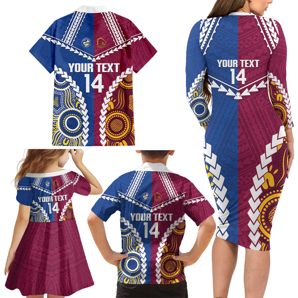 Custom Rugby Broncos and Eels Family Matching Long Sleeve Bodycon Dress and Hawaiian Shirt 2026 Together Aboriginal Polynesian Pattern