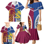 Custom Rugby Broncos and Eels Family Matching Mermaid Dress and Hawaiian Shirt 2026 Together Aboriginal Polynesian Pattern