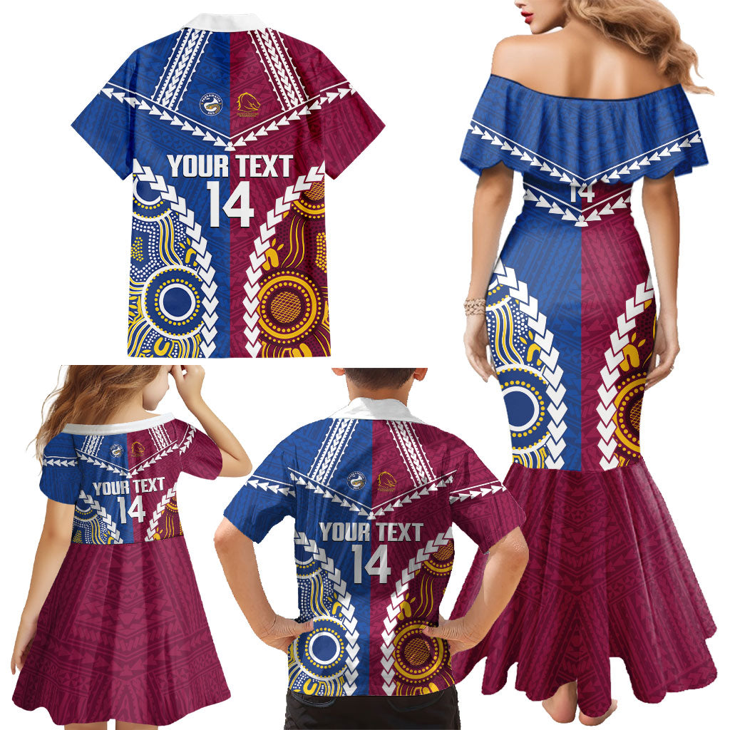 Custom Rugby Broncos and Eels Family Matching Mermaid Dress and Hawaiian Shirt 2026 Together Aboriginal Polynesian Pattern