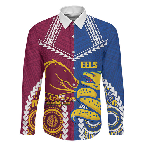 Custom Rugby Broncos and Eels Family Matching Mermaid Dress and Hawaiian Shirt 2026 Together Aboriginal Polynesian Pattern