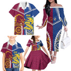 Custom Rugby Broncos and Eels Family Matching Off The Shoulder Long Sleeve Dress and Hawaiian Shirt 2026 Together Aboriginal Polynesian Pattern