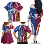 Custom Rugby Broncos and Eels Family Matching Off The Shoulder Long Sleeve Dress and Hawaiian Shirt 2026 Together Aboriginal Polynesian Pattern