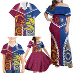 Custom Rugby Broncos and Eels Family Matching Off Shoulder Maxi Dress and Hawaiian Shirt 2026 Together Aboriginal Polynesian Pattern