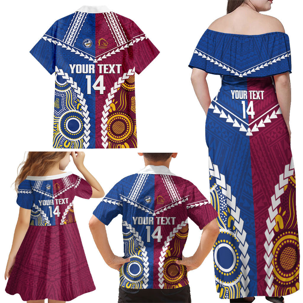 Custom Rugby Broncos and Eels Family Matching Off Shoulder Maxi Dress and Hawaiian Shirt 2026 Together Aboriginal Polynesian Pattern