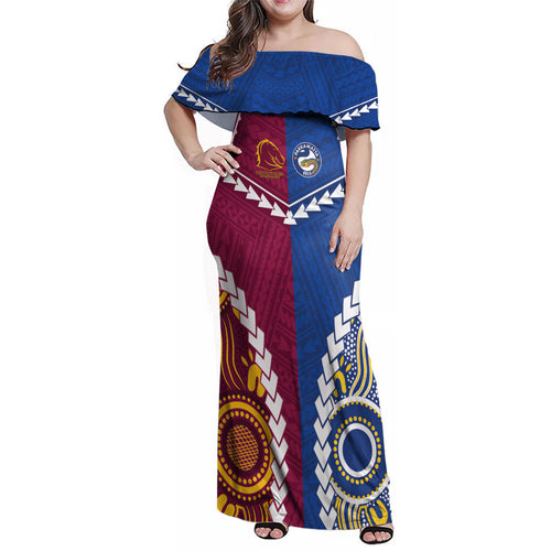 Custom Rugby Broncos and Eels Family Matching Off Shoulder Maxi Dress and Hawaiian Shirt 2026 Together Aboriginal Polynesian Pattern