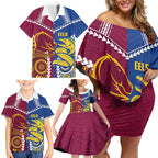 Custom Rugby Broncos and Eels Family Matching Off Shoulder Short Dress and Hawaiian Shirt 2026 Together Aboriginal Polynesian Pattern