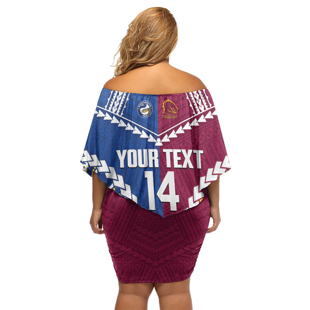 Custom Rugby Broncos and Eels Family Matching Off Shoulder Short Dress and Hawaiian Shirt 2026 Together Aboriginal Polynesian Pattern