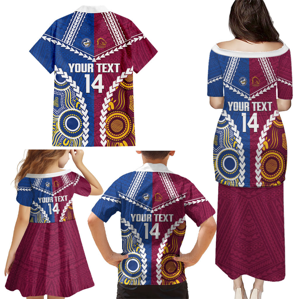 Custom Rugby Broncos and Eels Family Matching Puletasi and Hawaiian Shirt 2026 Together Aboriginal Polynesian Pattern