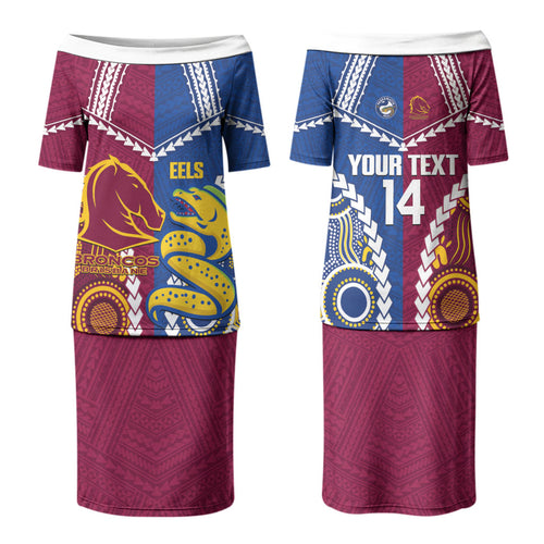 Custom Rugby Broncos and Eels Family Matching Puletasi and Hawaiian Shirt 2026 Together Aboriginal Polynesian Pattern