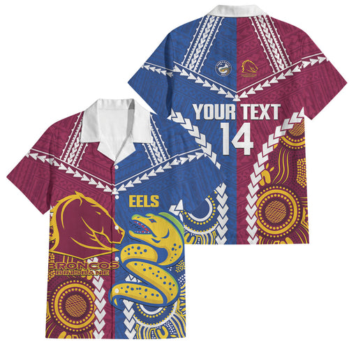 Custom Rugby Broncos and Eels Family Matching Puletasi and Hawaiian Shirt 2026 Together Aboriginal Polynesian Pattern
