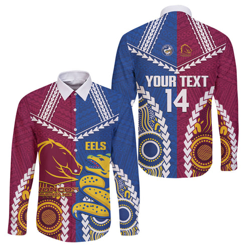 Custom Rugby Broncos and Eels Family Matching Puletasi and Hawaiian Shirt 2026 Together Aboriginal Polynesian Pattern