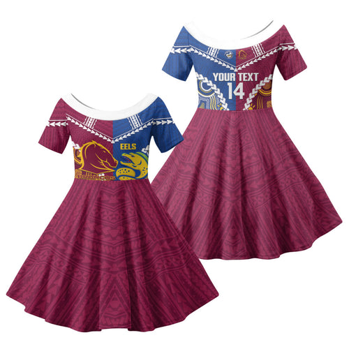 Custom Rugby Broncos and Eels Family Matching Puletasi and Hawaiian Shirt 2026 Together Aboriginal Polynesian Pattern