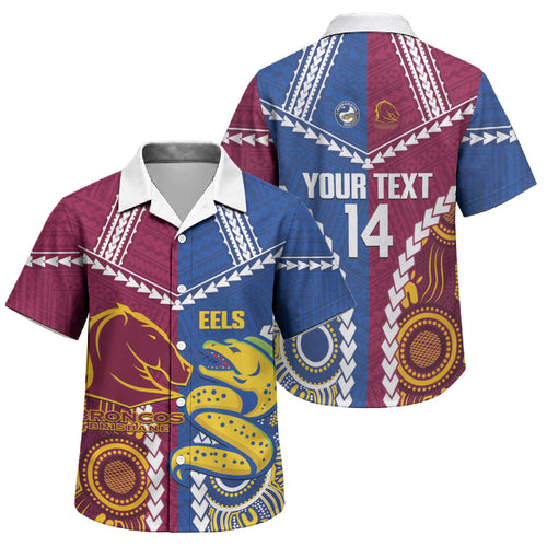 Custom Rugby Broncos and Eels Family Matching Puletasi and Hawaiian Shirt 2026 Together Aboriginal Polynesian Pattern