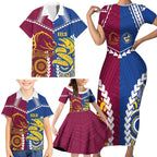 Custom Rugby Broncos and Eels Family Matching Short Sleeve Bodycon Dress and Hawaiian Shirt 2026 Together Aboriginal Polynesian Pattern
