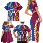 Custom Rugby Broncos and Eels Family Matching Short Sleeve Bodycon Dress and Hawaiian Shirt 2026 Together Aboriginal Polynesian Pattern
