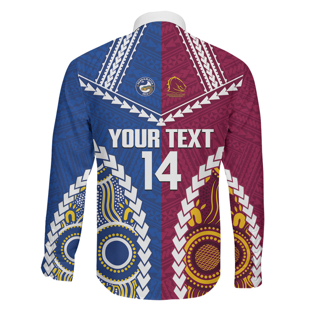 Custom Rugby Broncos and Eels Family Matching Short Sleeve Bodycon Dress and Hawaiian Shirt 2026 Together Aboriginal Polynesian Pattern