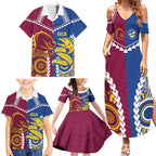 Custom Rugby Broncos and Eels Family Matching Summer Maxi Dress and Hawaiian Shirt 2026 Together Aboriginal Polynesian Pattern