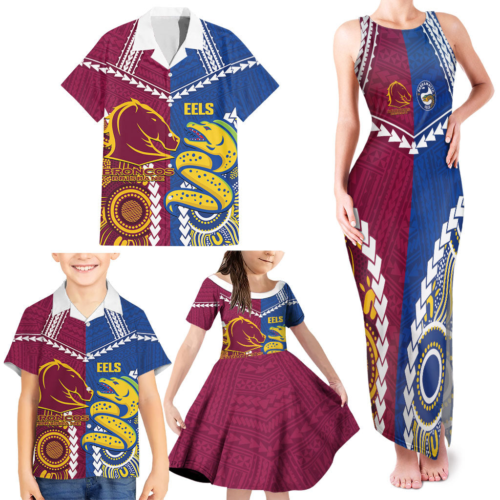 Custom Rugby Broncos and Eels Family Matching Tank Maxi Dress and Hawaiian Shirt 2026 Together Aboriginal Polynesian Pattern