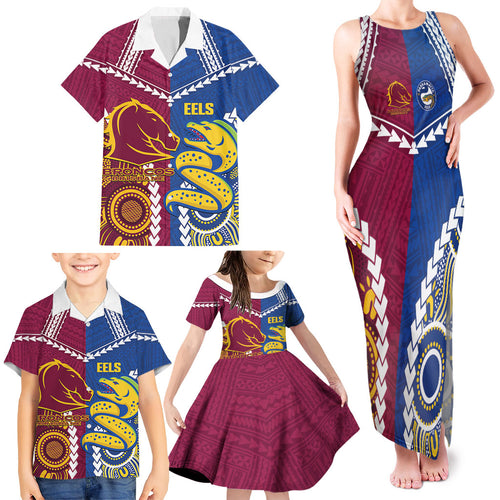 Custom Rugby Broncos and Eels Family Matching Tank Maxi Dress and Hawaiian Shirt 2026 Together Aboriginal Polynesian Pattern