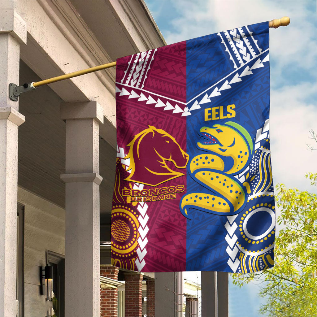 Rugby Broncos and Eels Garden Flag 2026 Together Aboriginal Polynesian Pattern