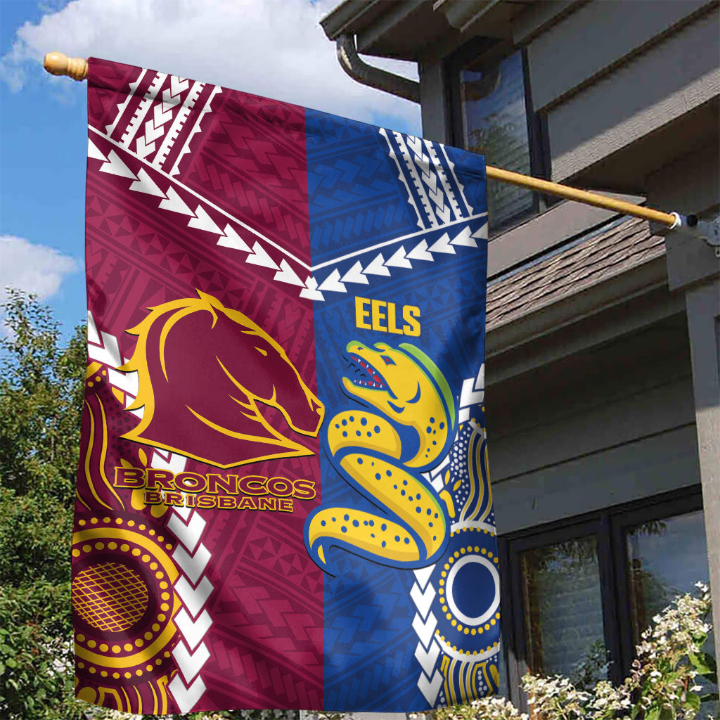Rugby Broncos and Eels Garden Flag 2026 Together Aboriginal Polynesian Pattern