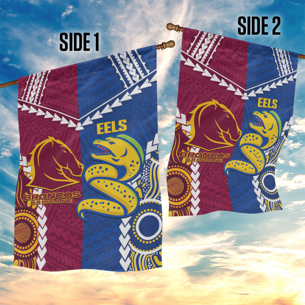 Rugby Broncos and Eels Garden Flag 2026 Together Aboriginal Polynesian Pattern