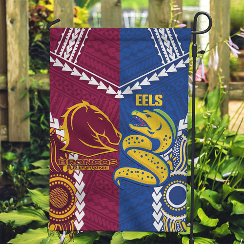 Rugby Broncos and Eels Garden Flag 2026 Together Aboriginal Polynesian Pattern