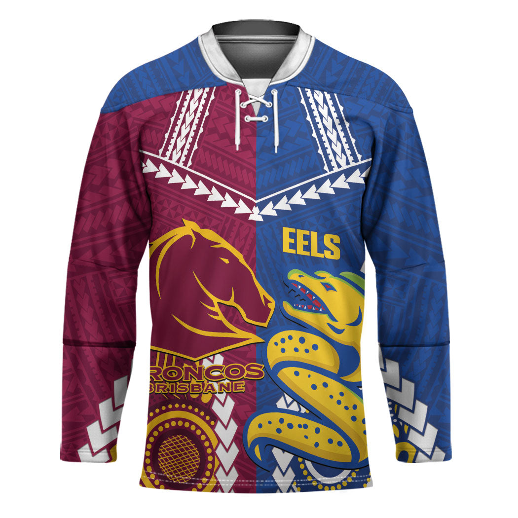 Custom Rugby Broncos and Eels Hockey Jersey 2026 Together Aboriginal Polynesian Pattern