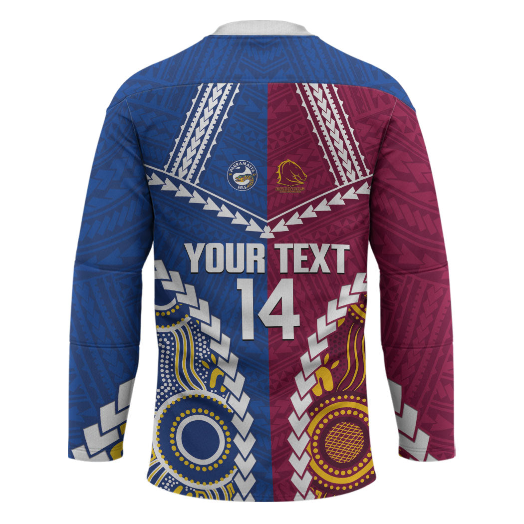 Custom Rugby Broncos and Eels Hockey Jersey 2026 Together Aboriginal Polynesian Pattern