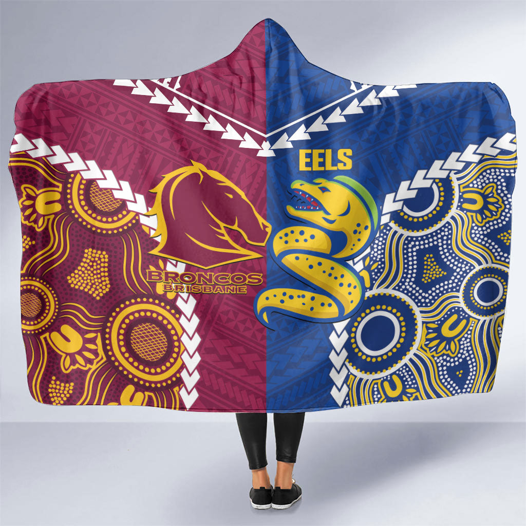 Rugby Broncos and Eels Hooded Blanket 2026 Together Aboriginal Polynesian Pattern
