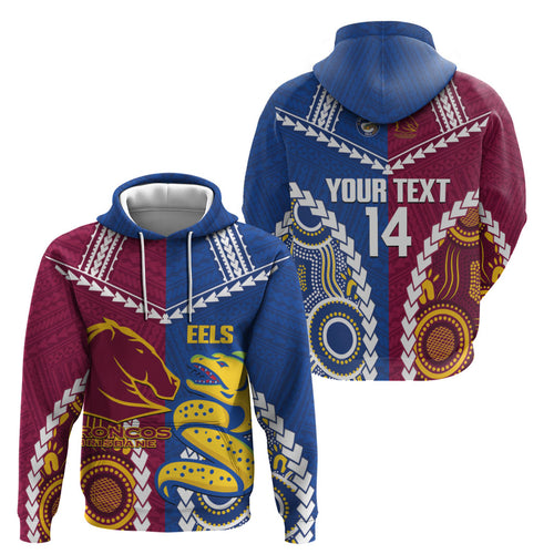 Custom Rugby Broncos and Eels Hoodie 2026 Together Aboriginal Polynesian Pattern