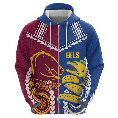 Custom Rugby Broncos and Eels Hoodie 2026 Together Aboriginal Polynesian Pattern