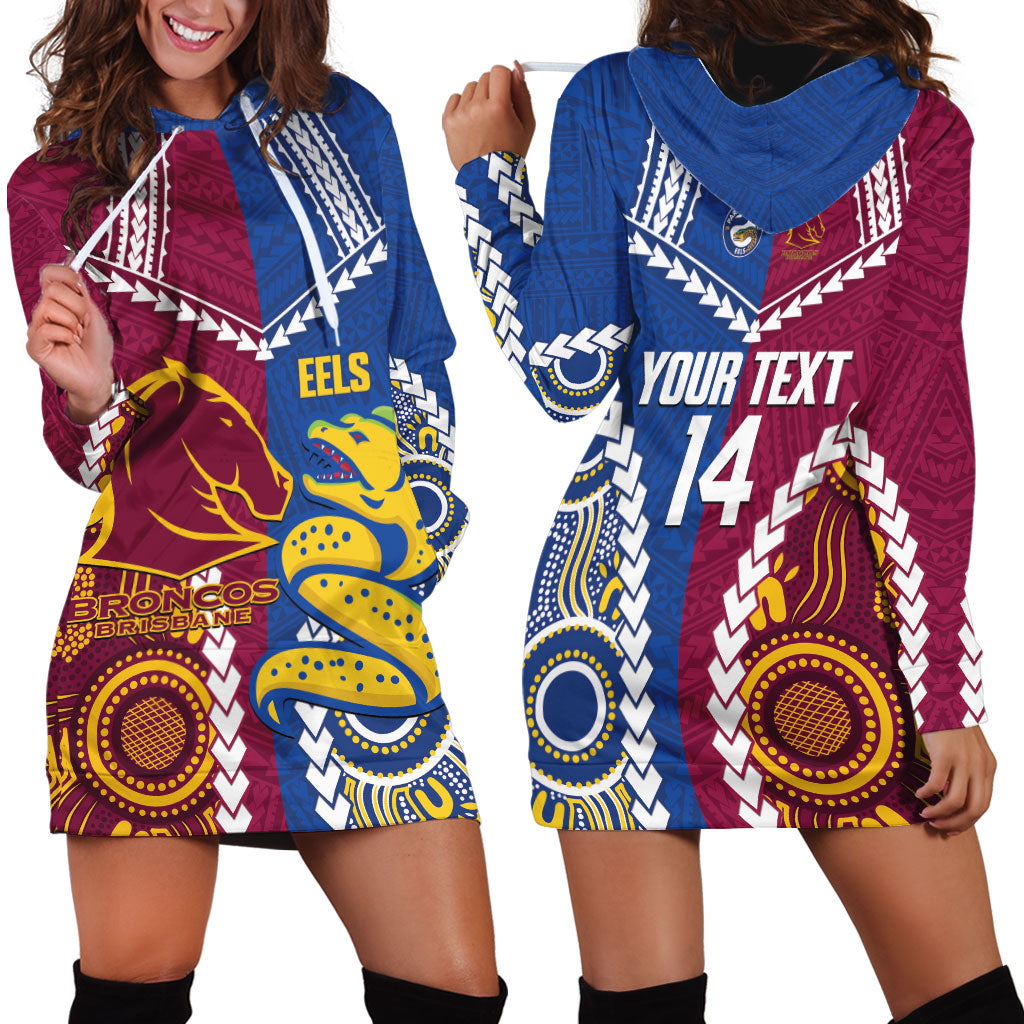 Custom Rugby Broncos and Eels Hoodie Dress 2026 Together Aboriginal Polynesian Pattern
