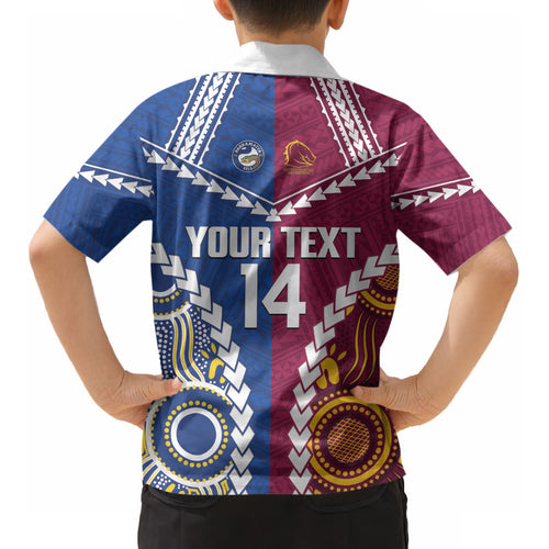 Custom Rugby Broncos and Eels Kid Hawaiian Shirt 2026 Together Aboriginal Polynesian Pattern LT14