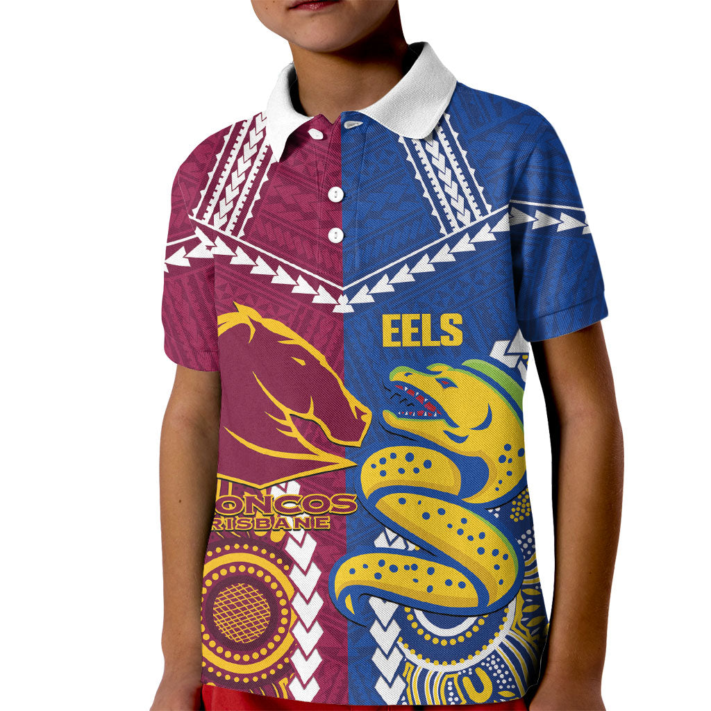 Custom Rugby Broncos and Eels Kid Polo Shirt 2026 Together Aboriginal Polynesian Pattern