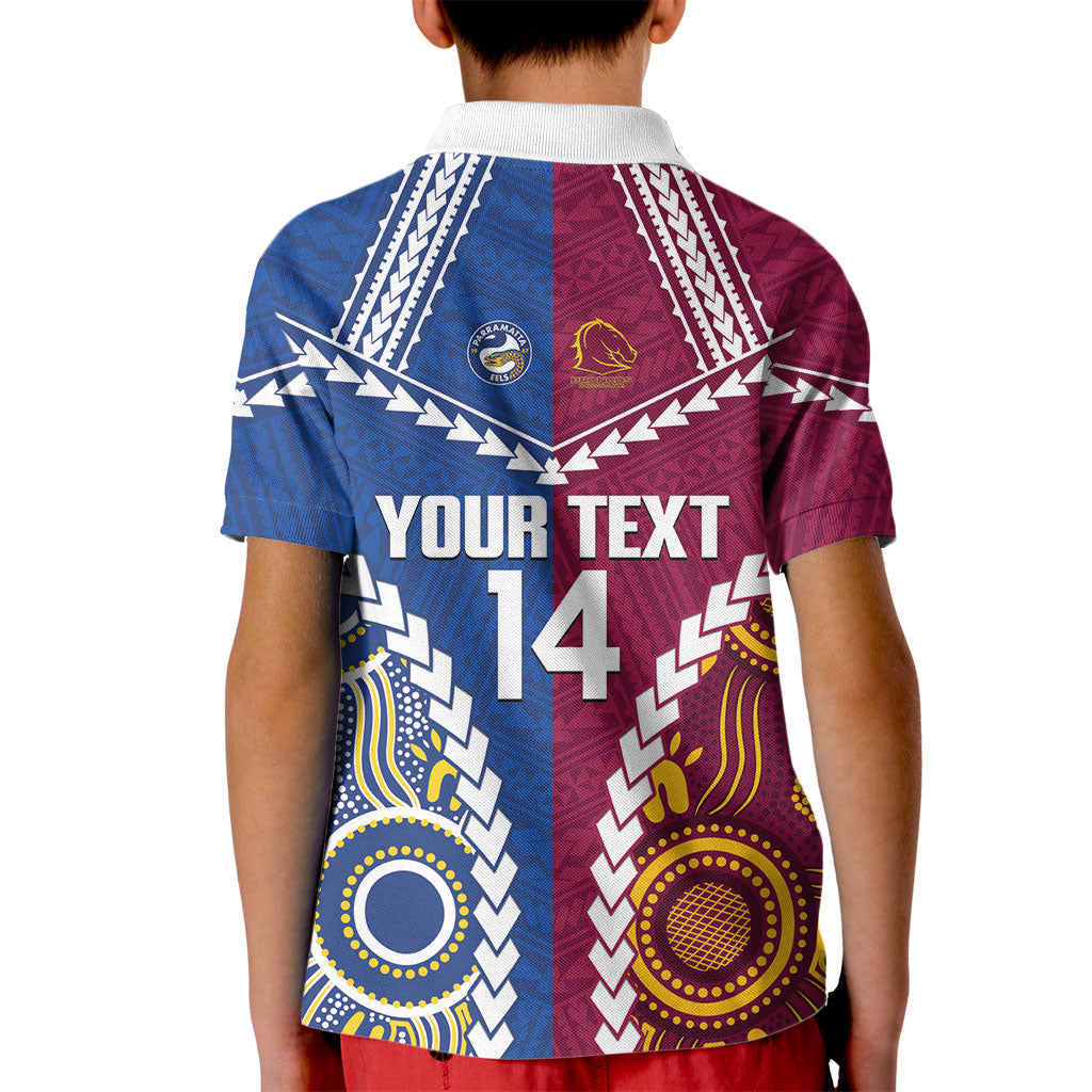 Custom Rugby Broncos and Eels Kid Polo Shirt 2026 Together Aboriginal Polynesian Pattern