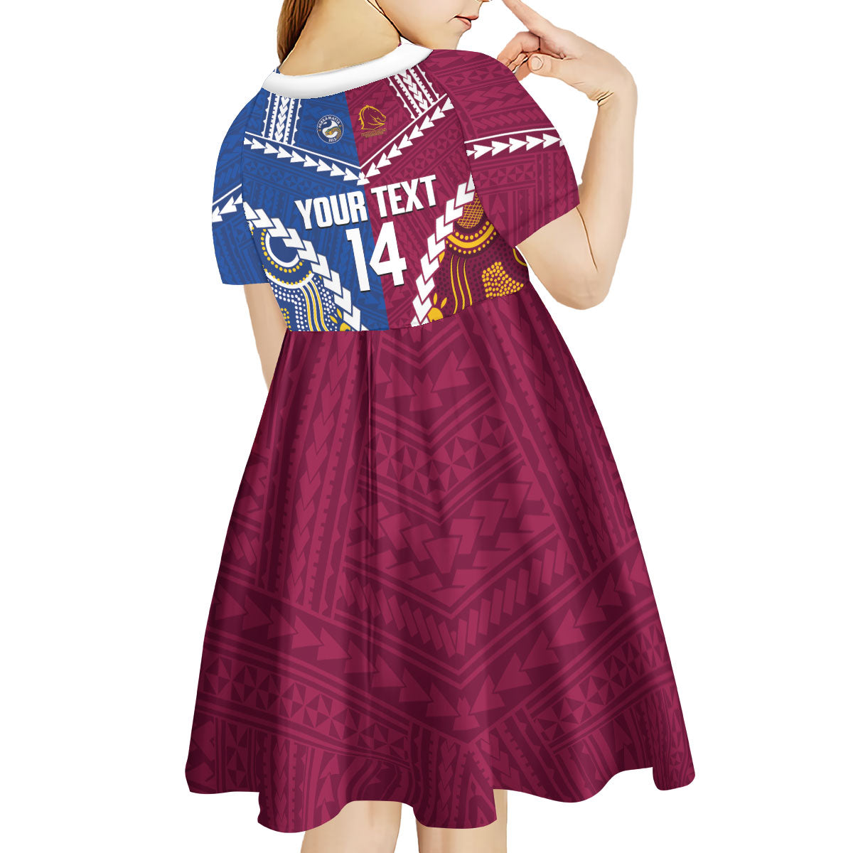 Custom Rugby Broncos and Eels Kid Short Sleeve Dress 2026 Together Aboriginal Polynesian Pattern