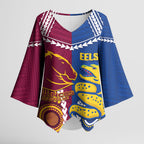 Custom Rugby Broncos and Eels Kimono Sleeve Blouse 2026 Together Aboriginal Polynesian Pattern