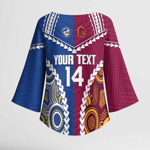 Custom Rugby Broncos and Eels Kimono Sleeve Blouse 2026 Together Aboriginal Polynesian Pattern