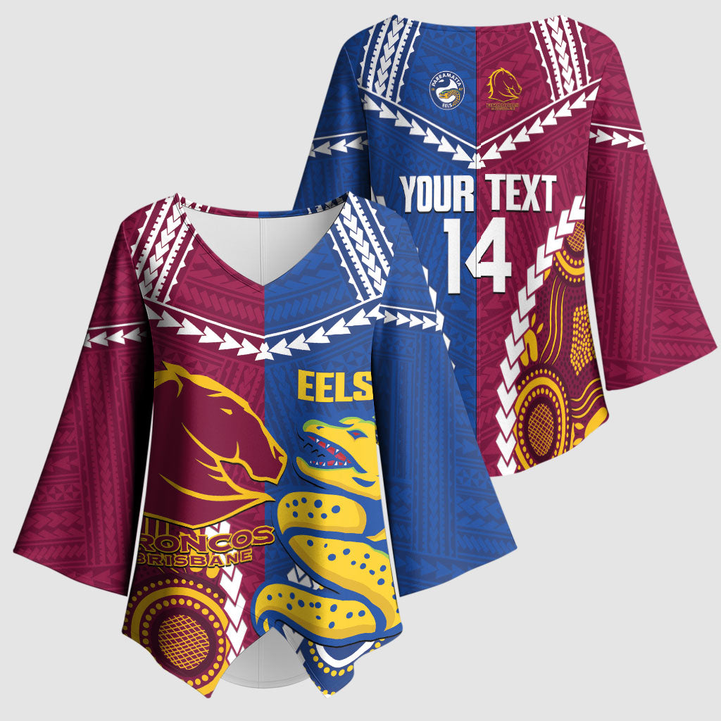Custom Rugby Broncos and Eels Kimono Sleeve Blouse 2026 Together Aboriginal Polynesian Pattern