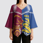 Custom Rugby Broncos and Eels Kimono Sleeve Blouse 2026 Together Aboriginal Polynesian Pattern