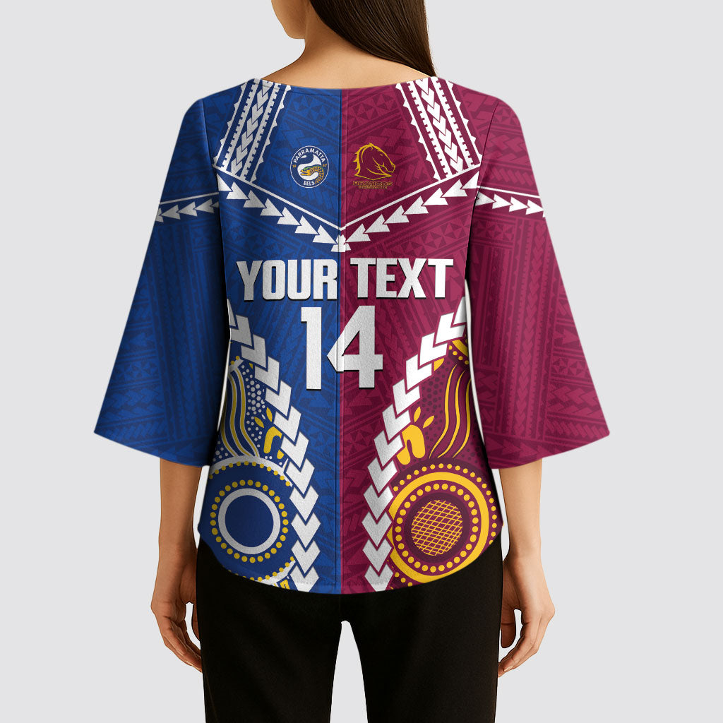 Custom Rugby Broncos and Eels Kimono Sleeve Blouse 2026 Together Aboriginal Polynesian Pattern