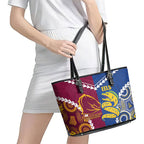 Rugby Broncos and Eels Leather Tote Bag 2026 Together Aboriginal Polynesian Pattern