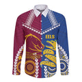 Custom Rugby Broncos and Eels Long Sleeve Button Shirt 2026 Together Aboriginal Polynesian Pattern
