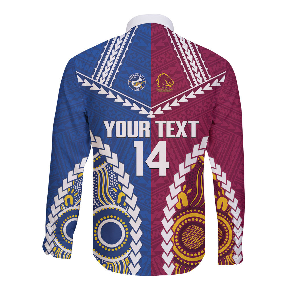 Custom Rugby Broncos and Eels Long Sleeve Button Shirt 2026 Together Aboriginal Polynesian Pattern