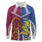 Custom Rugby Broncos and Eels Long Sleeve Polo Shirt 2026 Together Aboriginal Polynesian Pattern