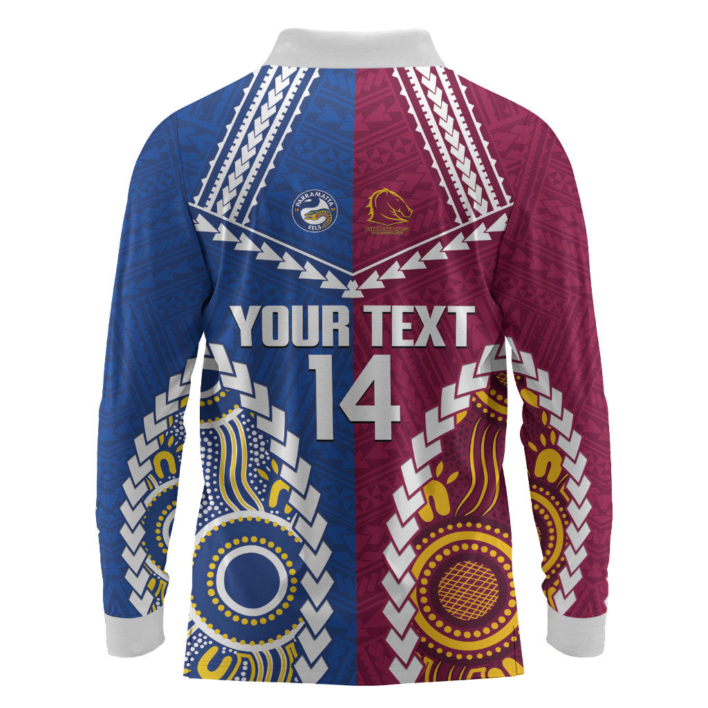 Custom Rugby Broncos and Eels Long Sleeve Polo Shirt 2026 Together Aboriginal Polynesian Pattern