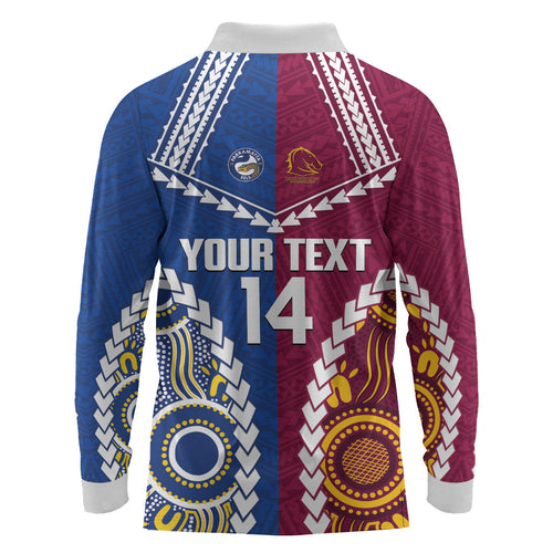 Custom Rugby Broncos and Eels Long Sleeve Polo Shirt 2026 Together Aboriginal Polynesian Pattern
